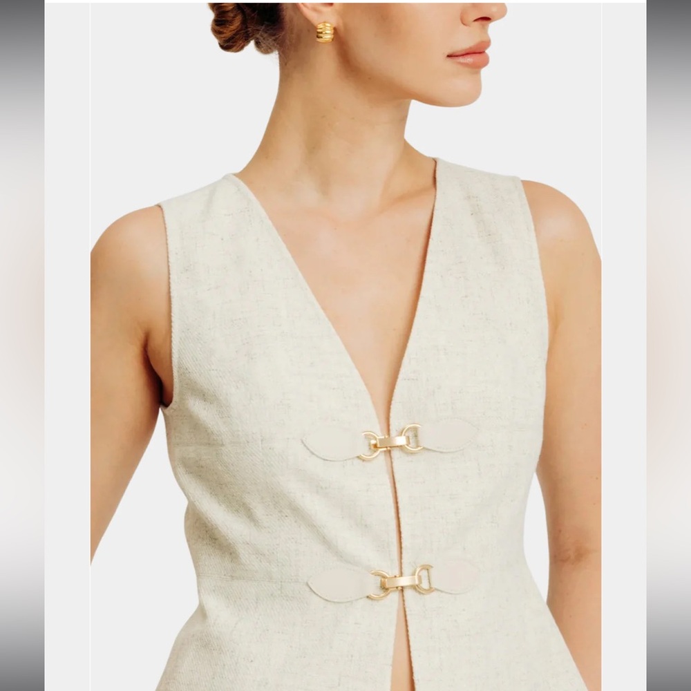 Torn by Ronny Kobo Bernadette Cream Sleeveless V-Neck Top w/ Decorative Closures - Picture 5 of 17
